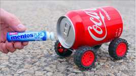 把可乐做成小汽车玩起来啥体验？小伙加曼妥思新料，升级版更好玩