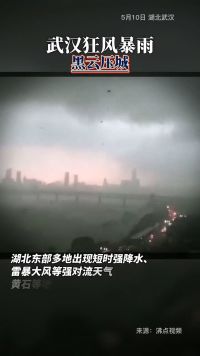 武汉狂风暴雨黑云压城，电闪雷鸣如黑夜来袭