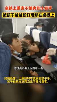 网友爆料高铁上乘客不慎夹到小孩的手，被孩子爸爸打晕