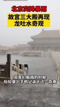 北京突降暴雨，故宫三大殿再现龙吐水奇观，游客慌忙躲雨不忘拍照