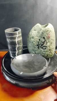 石头笔筒，烟灰缸
