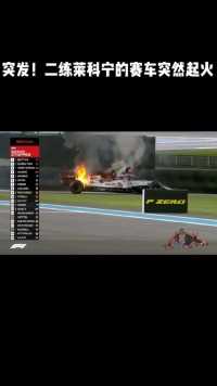 突发！F1阿布扎比站二练，莱科宁的赛车突然起火，他冷静逃生，亲自抢过灭火器一起灭火，厉害了！